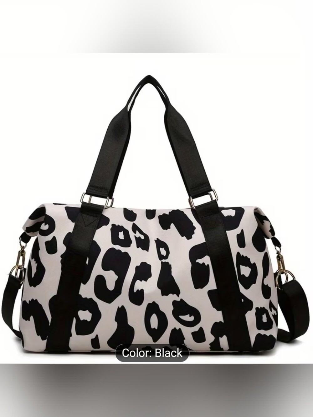 Black & White Leopard Print Weekender Bag - Women's Travel Duffle BRAND NEW! - Picture 2 of 3